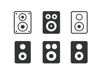 Fototapeta premium Stylized Speaker Icons. Sound system speaker. Icon set. Set Logo of sound system speaker: stereo speaker pair. harmonious logo variations of the same