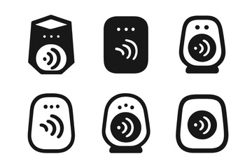 Voice Tech Logos. Voice-enabled technology. Icon set. Set Logo of voice-enabled technology: Smart speaker. harmonious logo variations of the same emblematic