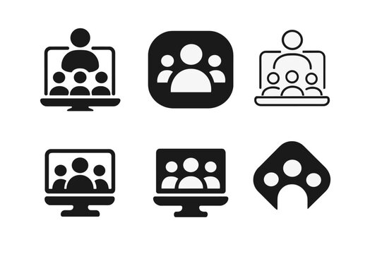 Virtual Team Icons. Virtual team body language. Icon set. Set Logo of virtual communication: posture and engagement cues. harmonious logo variations of the