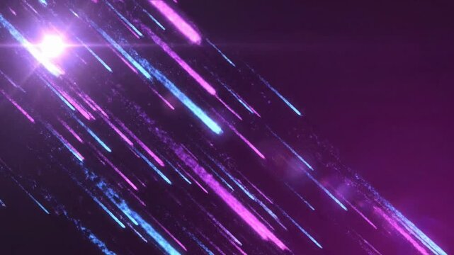 Abstract Light Streaks and Lens Flare on Dark Purple Background, Dynamic Motion Graphics.