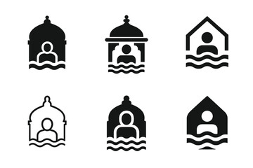 Obraz premium Hygiene Icon Set. Cultural approaches to hygiene. Icon set. Set Logo of cultural hygiene: public bathhouse icon. harmonious logo variations of the same