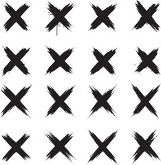 Grunge brushstroke x marks arranged in bold black textured pattern with rough artistic edges Concept of warning error symbol abstract design