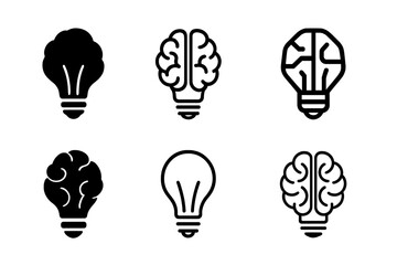 Educational Icon Diversity. Teaching moment. Icon set. Set Logo of teaching moment: Lightbulb and brain. harmonious logo variations of the same emblematic