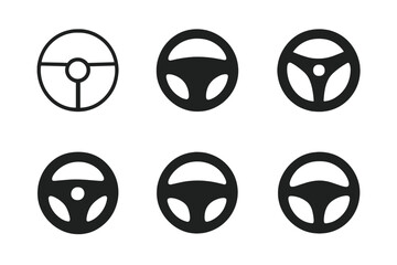 Driving Logo Icon Set. Driving. Icon set. Set Logo of Driving: Steering Wheel. harmonious logo variations of the same emblematic concept, each with different