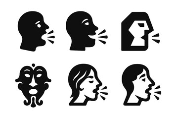 Obraz premium Monologue Emblem Variations. Monologues. Icon set. Set Logo of monologues: expressive face profile. harmonious logo variations of the same emblematic concept,