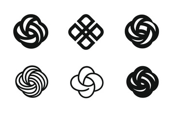 Tangled Hair Logos. Tangled hair. Icon set. Set Logo of tangled hair: Knot-shaped strand pattern. harmonious logo variations of the same emblematic concept,