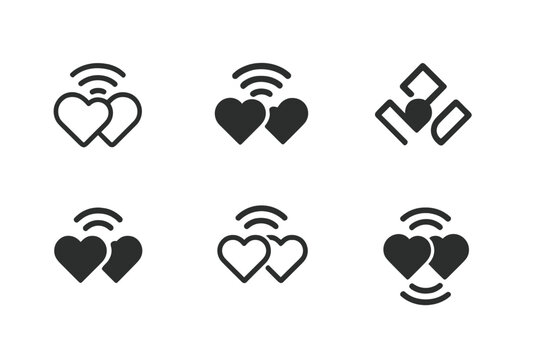 Connected Hearts Icons. Long-Distance Relationships and Communication. Icon set. Set Logo of Long-Distance Relationships and Communication: two