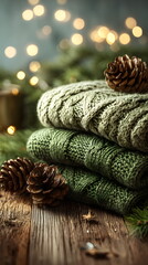 Minimalist cozy Christmas artwork with knit texture