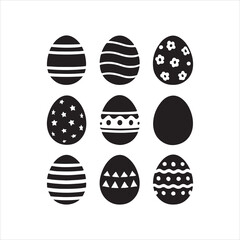 Fototapeta premium Black and White Easter Eggs Collection with Various Patterns for Holiday Design and Decoration Projects Graphic Resource