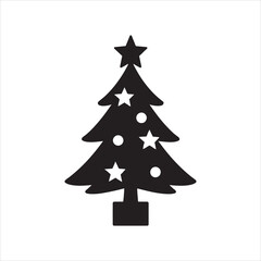 Obraz premium Elegant Christmas Tree Silhouette with Star and Ornaments for Festive Holiday Decor and Design Projects