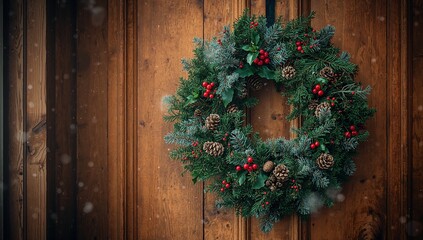 christmas wreath on wooden door