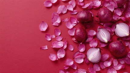 Fototapeta premium fresh red onion pink background copy space