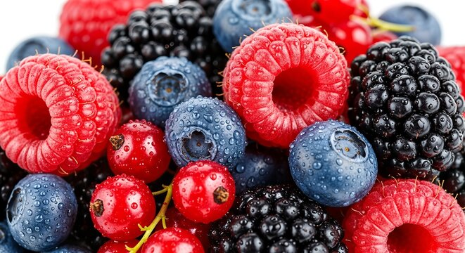 A vibrant close-up of a colorful assortment of fresh, ripe berries, showcasing their textures.