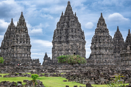 Yogyakarta Indonesia – Exterior view of Prambanan, a Hindu temple complex known for its towering shrines and rich heritage. - Powered by Adobe