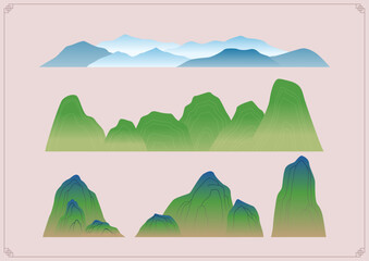 Collection of Korean traditional mountain illustration.