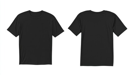 sleek and modern display showcasing a blank black t-shirt from the front and back offering versatile use for fashion design and branding purposes