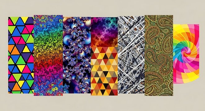 Diverse textile patterns showcase a vibrant spectrum of artistic designs