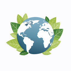 Obraz premium Earth Globe Surrounded by Green Leaves Illustration.