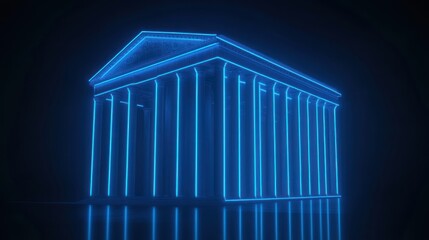 Fototapeta premium an illusory temple of blue neon light presents a captivating blend of classical form and modern luminescence, set against stark backdrop