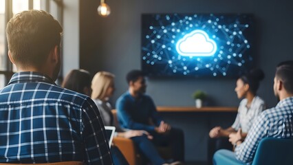 Business team meeting discussing cloud computing technology concept