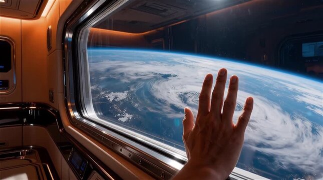 Ventana de nave espacial de lujo mostrando una vista épica de la Tierra