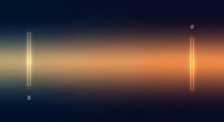 Dark abstract orange and blue gradient background with glowing golden vertical neon lines on the sides, perfect for text space