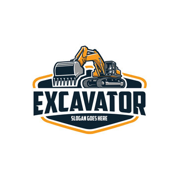 Excavator Company Emblem Ready Made Logo Template Set Vector Isolated