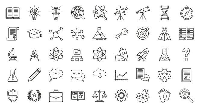 Collection of HandDrawn Science and Education Icons for Innovation and Discovery. Vector Illustrations. EPS Editable