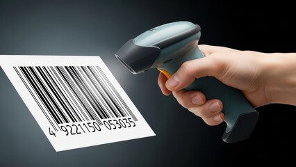 Hand holding a barcode scanner reading a product barcode