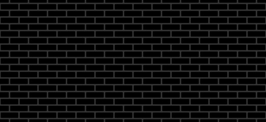 Black brick wall Background. Panorama format. Texture seamless pattern. Vector illustration