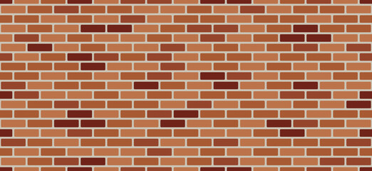 Red brick wall Background. Panorama format. Texture seamless pattern. Vector illustration