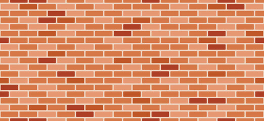 Red brick wall Background. Panorama format. Texture seamless pattern. Vector illustration