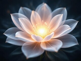 Translucent, abstract petals unfold from a radiant center, as if emotions bloom within consciousness, creating a mesmerizing, ethereal visual experience.