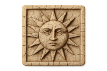 Ancient sun god face stone carving relief