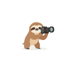 Naklejka premium Cartoon sloth capturing memories with professional camera isolated on white background creative