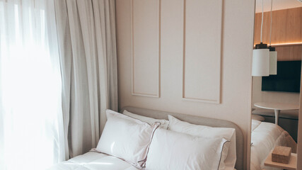 Serene Cozy Bedroom with Fabric Curtains and Warm Natural Light