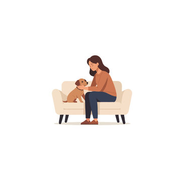 Illustrative depiction of a woman bonding with her canine companion sharing a tender moment on a