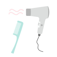 ヘアセットに使うドライヤーとくしのイラスト素材セット／美容・生活用品