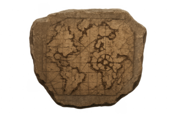Ancient stone tablet displaying world map carving