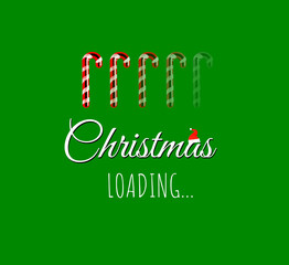 Minimalist Christmas loading bar concept with red and green candy canes on a solid green background.