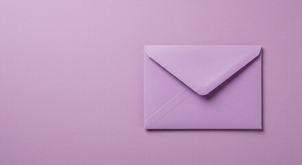 Close up shot of a single lavender envelope sitting on a lavender colored surface in studio lighting