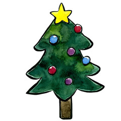 Hand-Painted Watercolor Christmas Tree with Colorful Ornaments