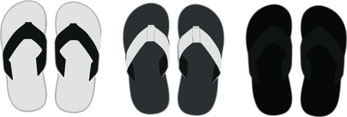 Flip-flop footwear illustration, casual sandals, summer fashion, color variation, black and white, vector graphic, minimal, design, art