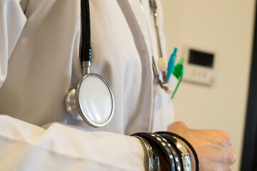 Healthcare Professional in Lab Coat with Dangling Bracelets, Risk of Contamination and Poor Hygiene