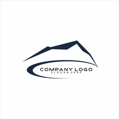 House logo design with mountain and horizon concept.