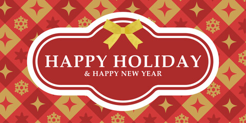 Obraz premium HAPPY HOLIDAY｜赤と金のクリスマスパターン背景・ホリデーカード（横長）ベクター素材 バナー コピースペース