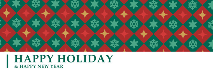 HAPPY HOLIDAY｜クリスマスパターン背景付きホリデーカード・年末年始メッセージ（横長）