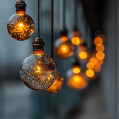 Elegant Hanging Lights with Warm Glow in Soft Focus Background