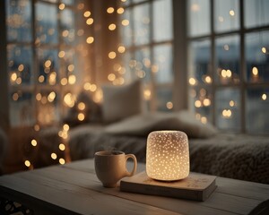 Cozy Indoor Space with Decorative Lamp and Warm Bokeh Lights