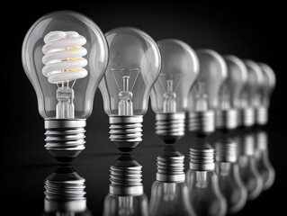 Sequence of Light Bulbs Representing Energy Efficiency and Innovation